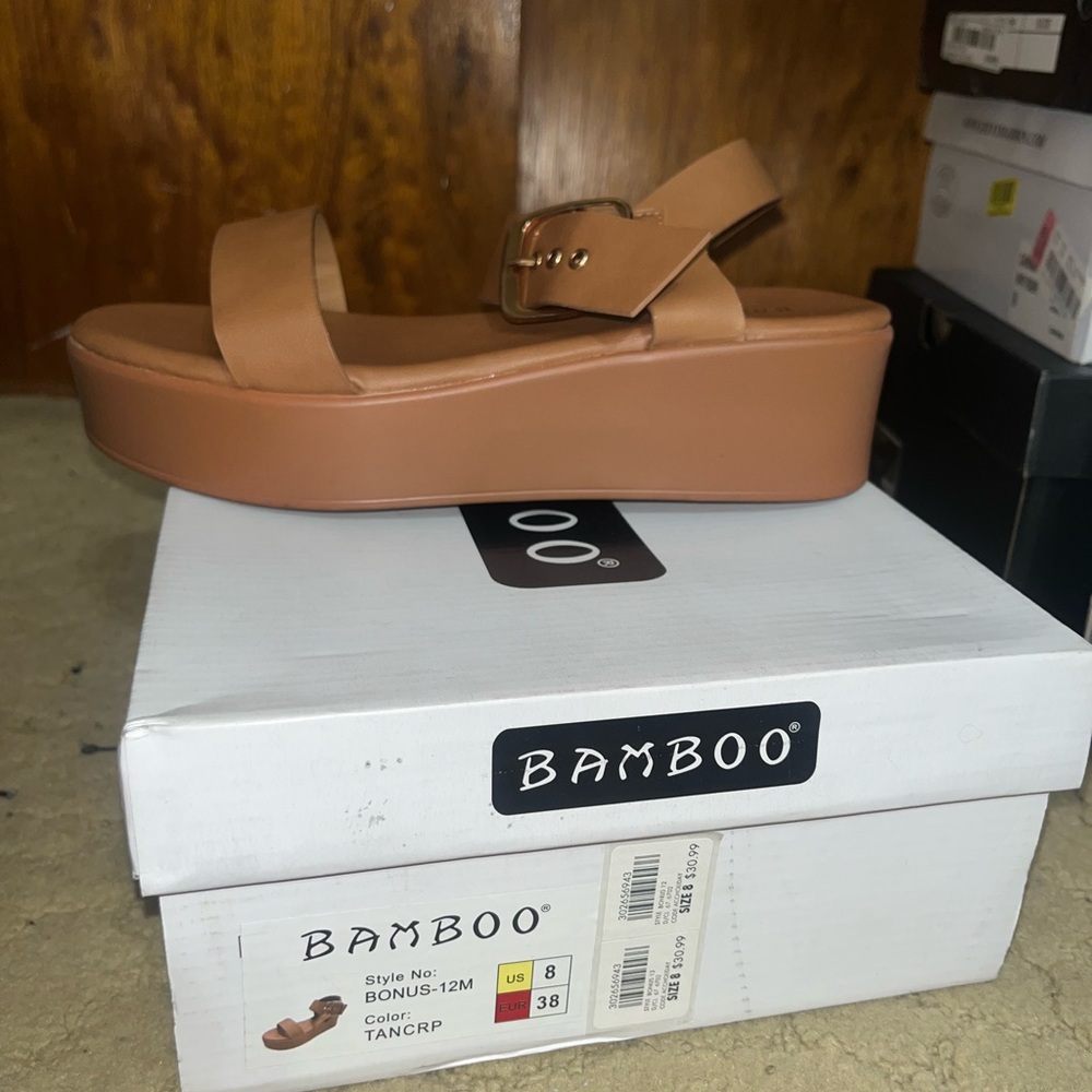 BAMBOO Tan Platform Sandals with Chunky Sole